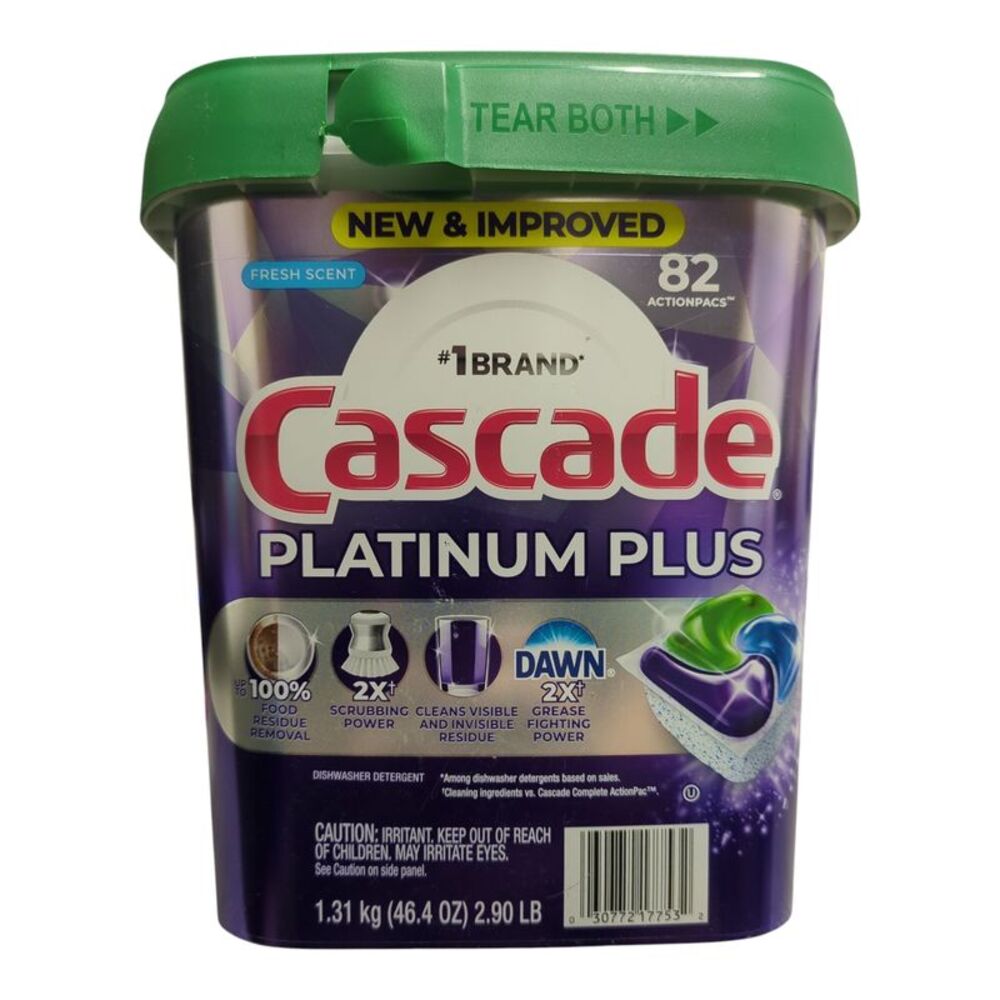 Cascade Platinum Dishwasher Detergent Scent Action Pacs, Fresh Scent, 82ct